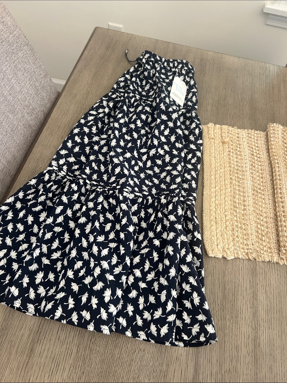 Time and Tru Navy and White Floral Tiered Maxi Skirt